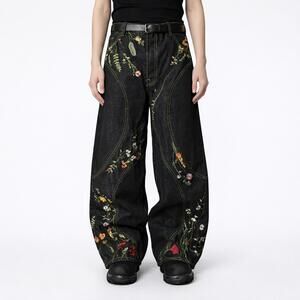 Y2K Floral Embroidered Baggy Jeans